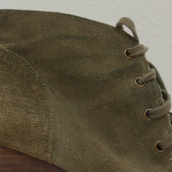 Lucky Brand Olive Green Suede Lace Up 3" Faux Wood Wedge Heel SZ 9 Ankle Boots - Picture 11 of 11